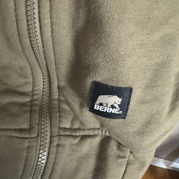 BERNE Mens Army Green Workwear Heavy Hoodie Size 2XLT Insulated Full Zip Lined - Picture 4 of 9